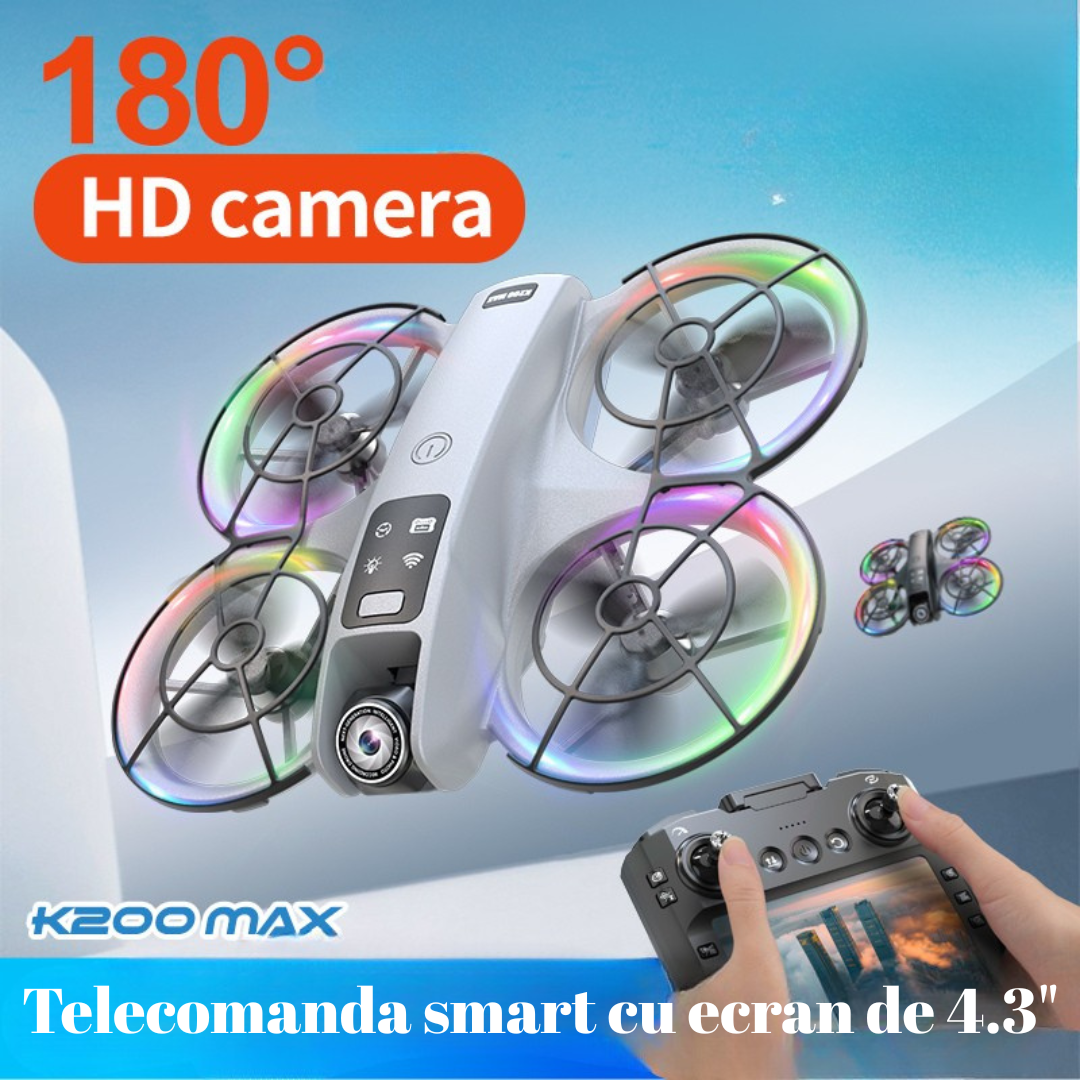Dronă cu Cameră Reglabilă și Telecomandă cu Ecran LCD 4.3" - Lumini RGB, 100m Rază