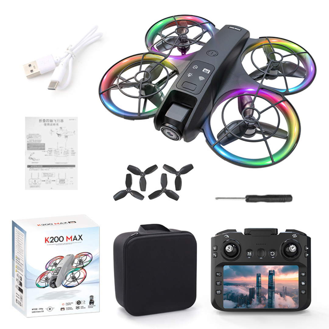 Dronă cu Cameră Reglabilă și Telecomandă cu Ecran LCD 4.3" - Lumini RGB, 100m Rază