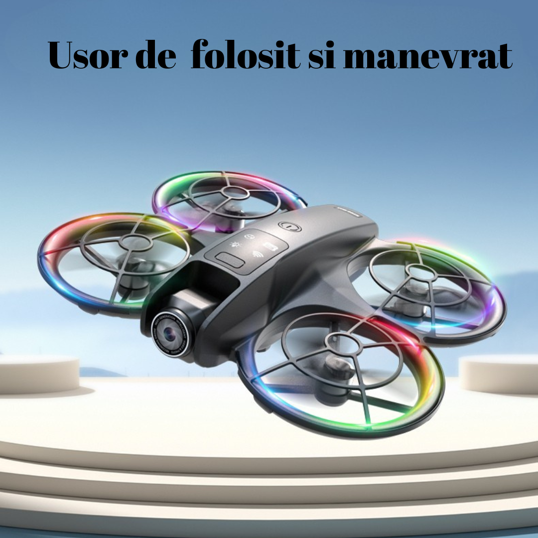 Dronă cu Cameră Reglabilă și Telecomandă cu Ecran LCD 4.3" - Lumini RGB, 100m Rază