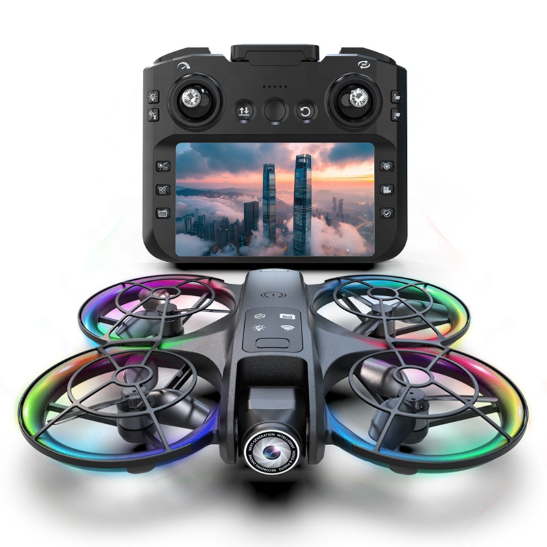 Dronă cu Cameră Reglabilă și Telecomandă cu Ecran LCD 4.3" - Lumini RGB, 100m Rază