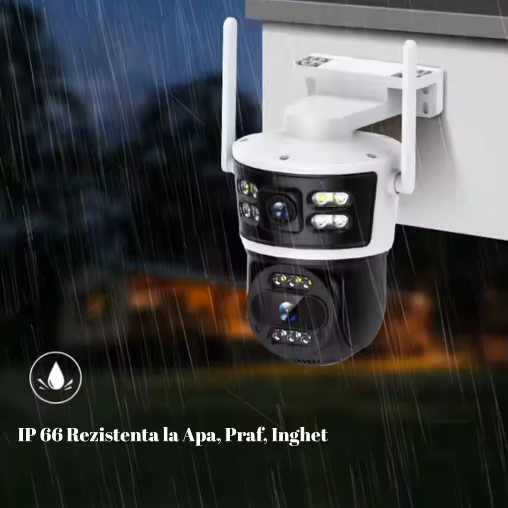 Camera de Supraveghere Dubla IP 4K Ultra HD 5MP, Zoom optic 10X, 360°, Rezistenta la apa
