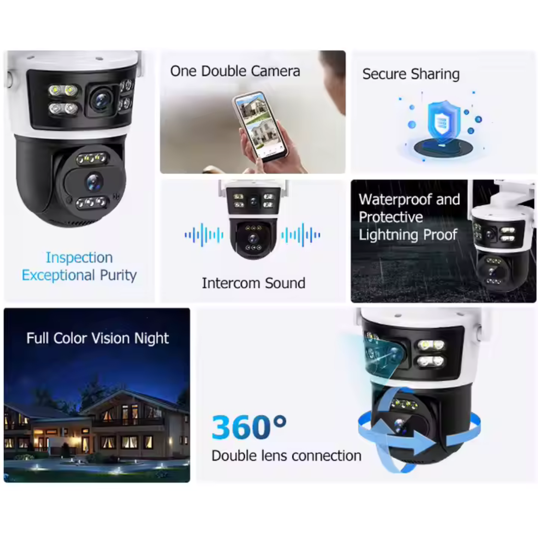 Camera de Supraveghere Dubla IP 4K Ultra HD 5MP, Zoom optic 10X, 360°, Rezistenta la apa