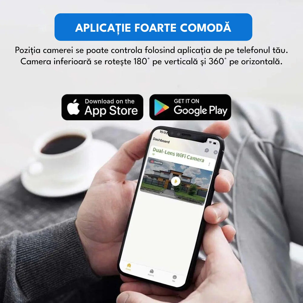 Camera de Supraveghere Dubla IP 4K Ultra HD 5MP, Zoom optic 10X, 360°, Rezistenta la apa