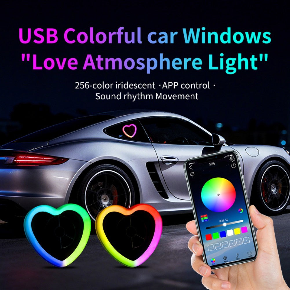 Set Lampa LED Inima decorativa pentru geam auto/casa, control prin aplicatie, 256 culori, USB