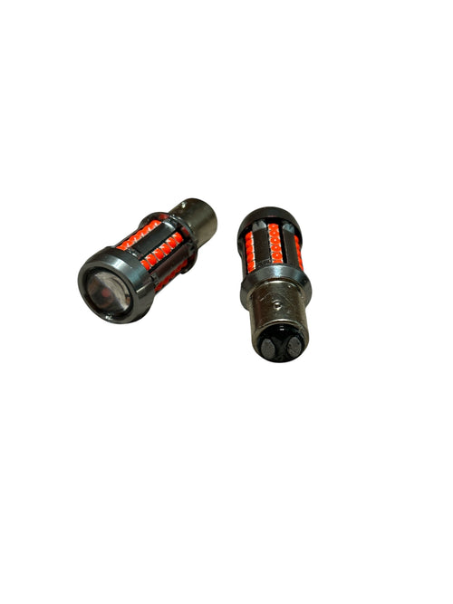Becuri LED Dublu Filament Poziție și Stop Roșii 39SMD 1157 cu Lupă 9-36V- Set 2 buc