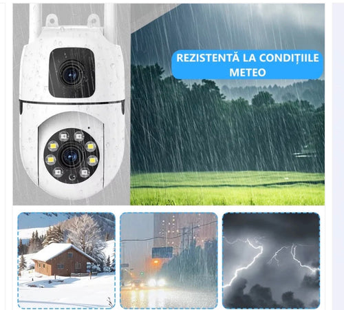 Camera de Supraveghere WiFi 6MP, Dual Lentile 360° + Fixă, Exterior/Interior, Night Vision, Microfon Bidirecțional