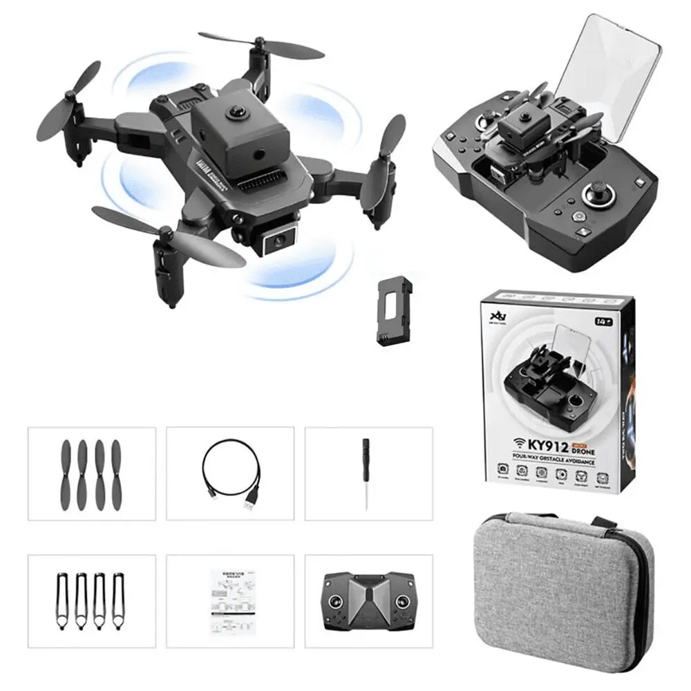 Mini Dronă KY912 cu Cameră Dublă 4K/1080P, Brațe Pliabile, Transmisie Live, Geantă Transport