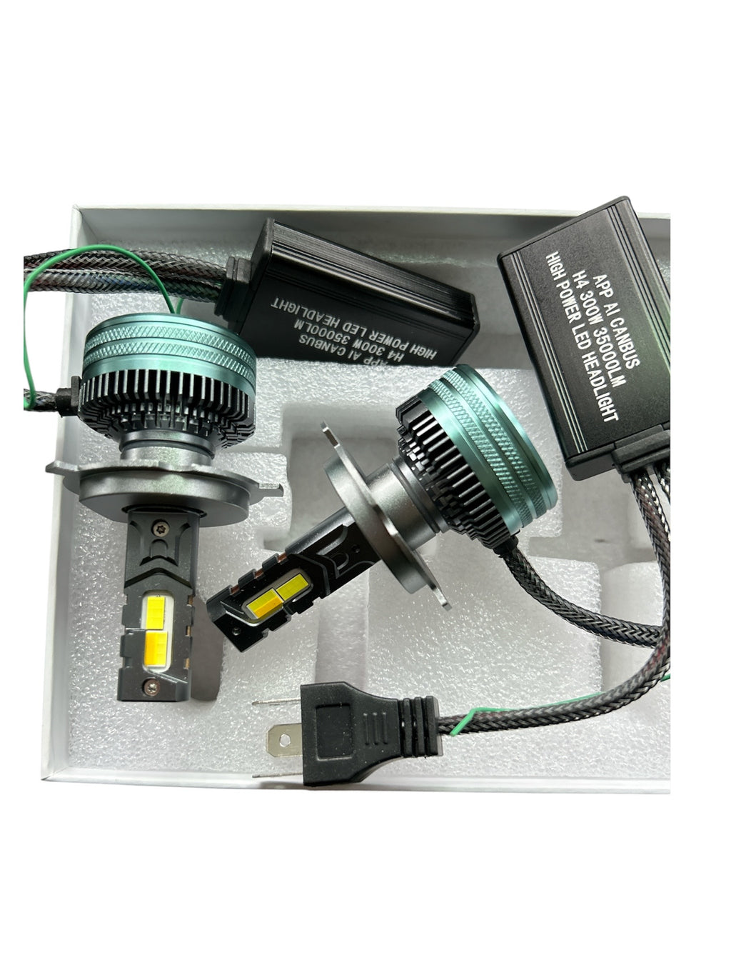 Set becuri LED auto H4, 300W, 35.000 lumeni, galben/alb, control prin aplicație