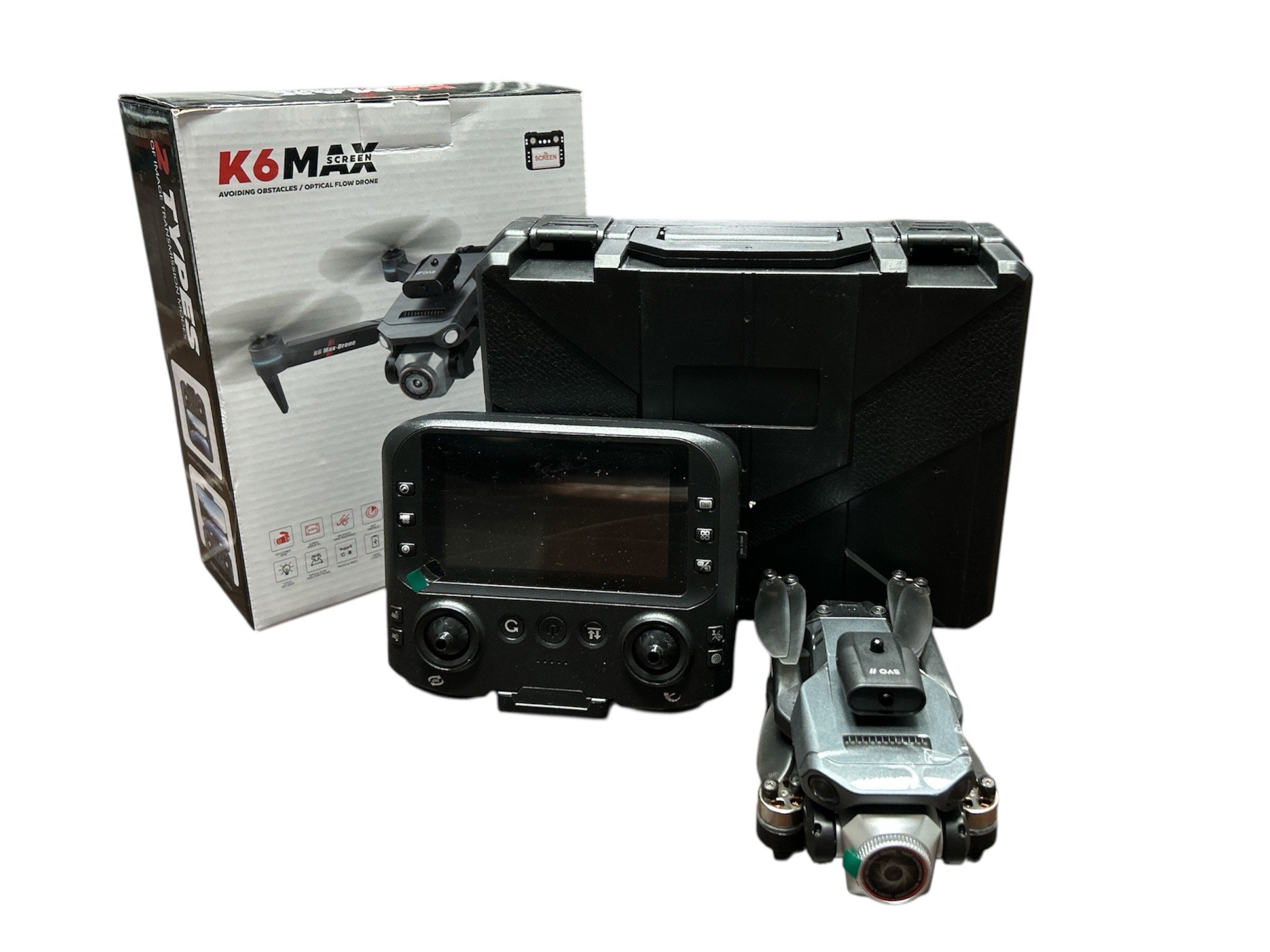 Dronă K6 Max cu Cameră, Telecomandă cu Display, Senzor Evitare Obstacole - Ideal Începători