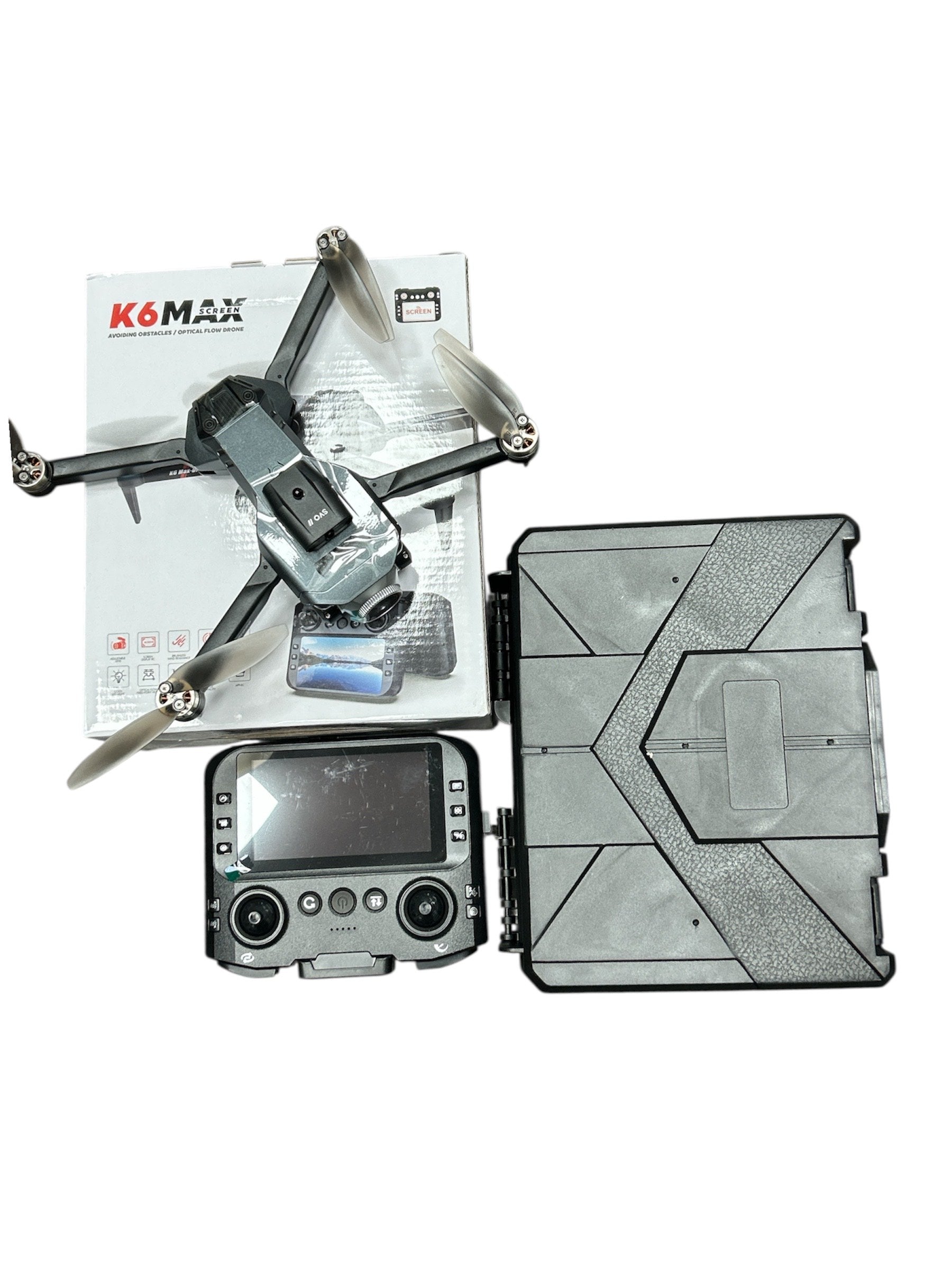 Dronă K6 Max cu Cameră, Telecomandă cu Display, Senzor Evitare Obstacole - Ideal Începători