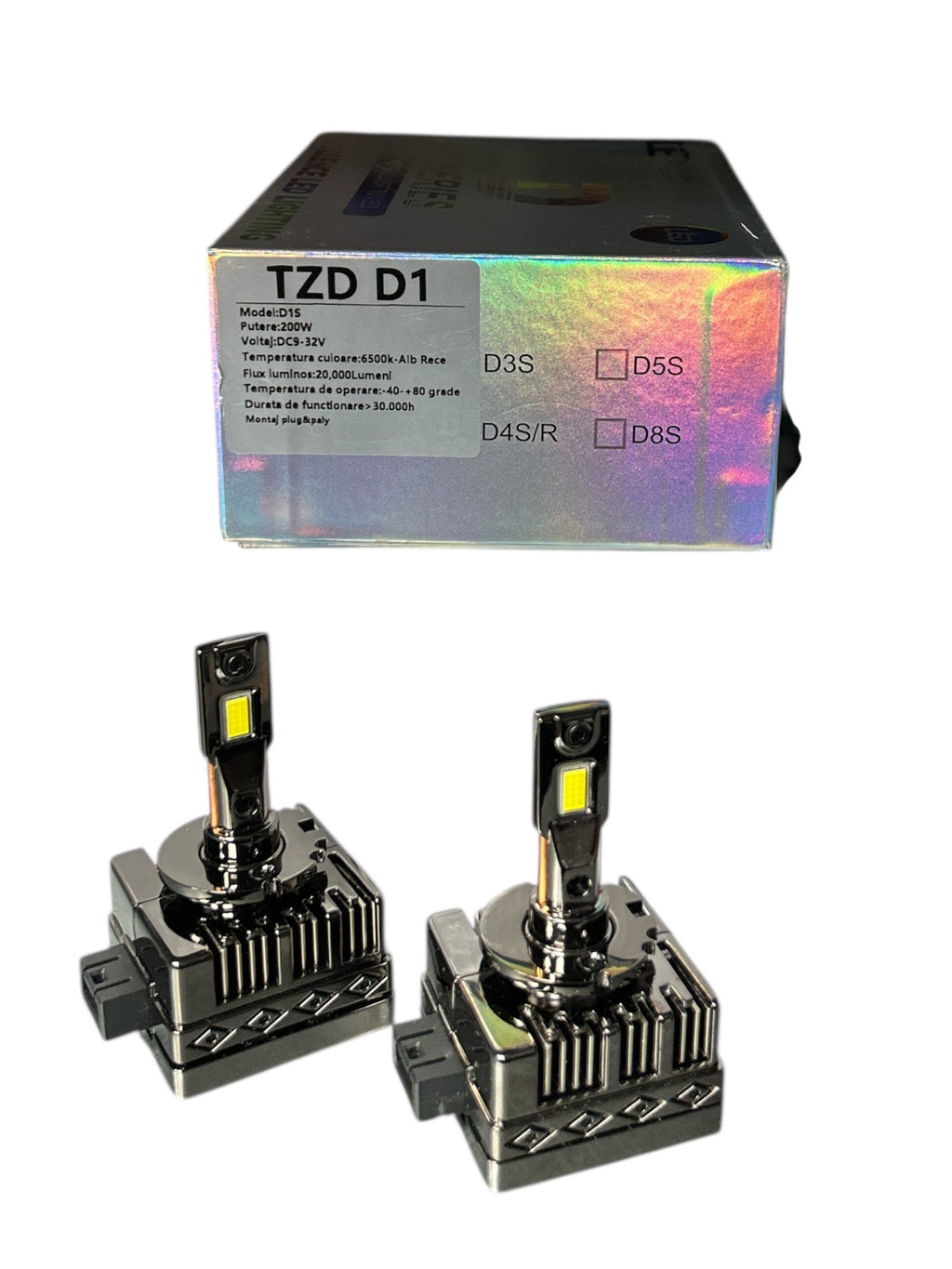 Set Becuri LED Auto D1S 9–32 V, 6500 K,, 200W, 20 000 lm, Iluminare Alb-Rece de Înaltă Putere