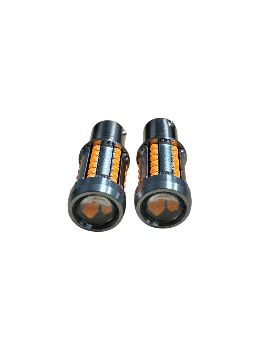 Set Becuri LED Semnalizare 1156 P21W cu Lupa, 39 LED SMD 3030, Canbus Fara Eroare, Lumina Portocalie Intensa – Plug & Play