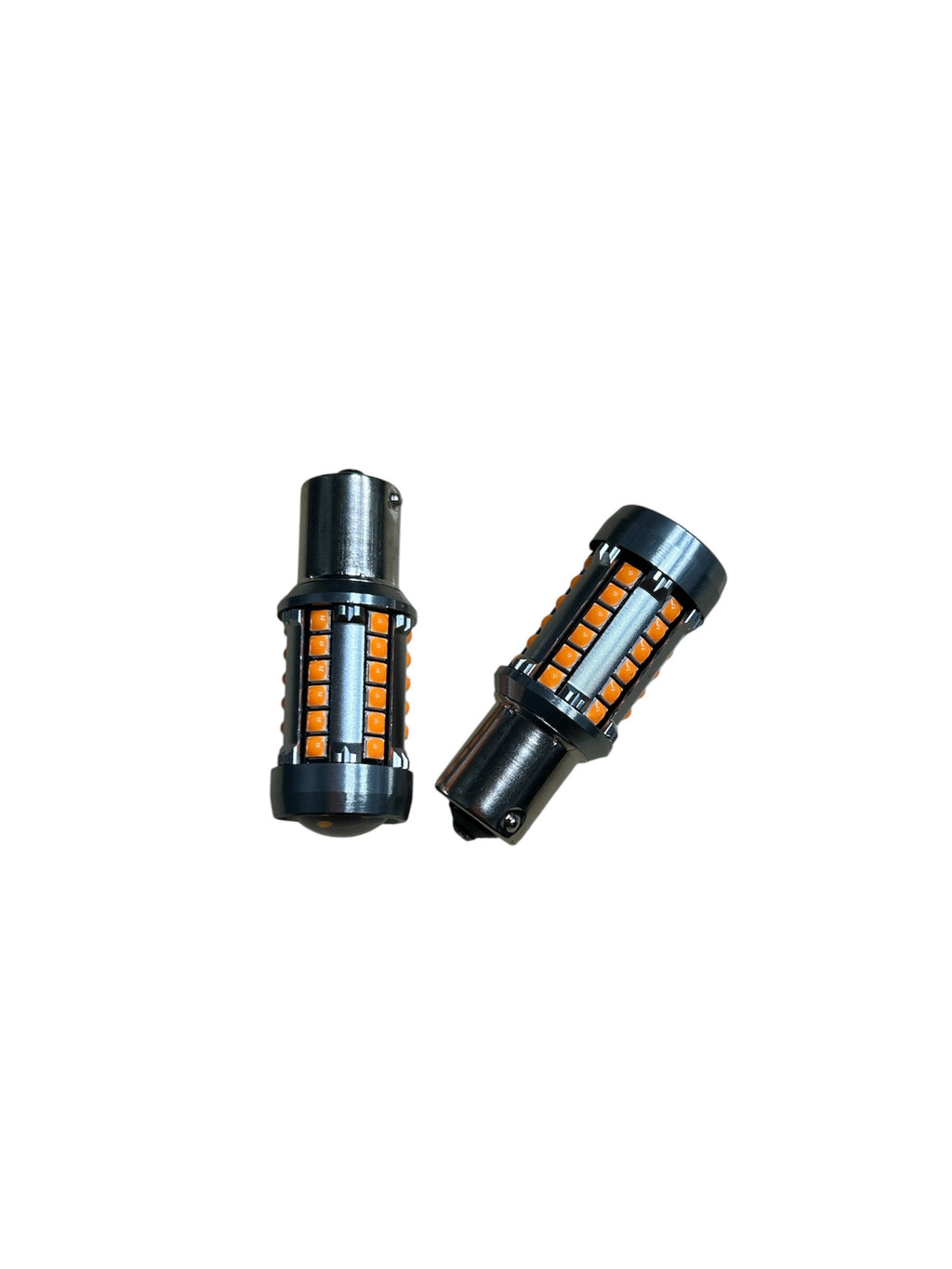 Set Becuri LED Semnalizare 1156 P21W cu Lupa, 39 LED SMD 3030, Canbus Fara Eroare, Lumina Portocalie Intensa – Plug & Play