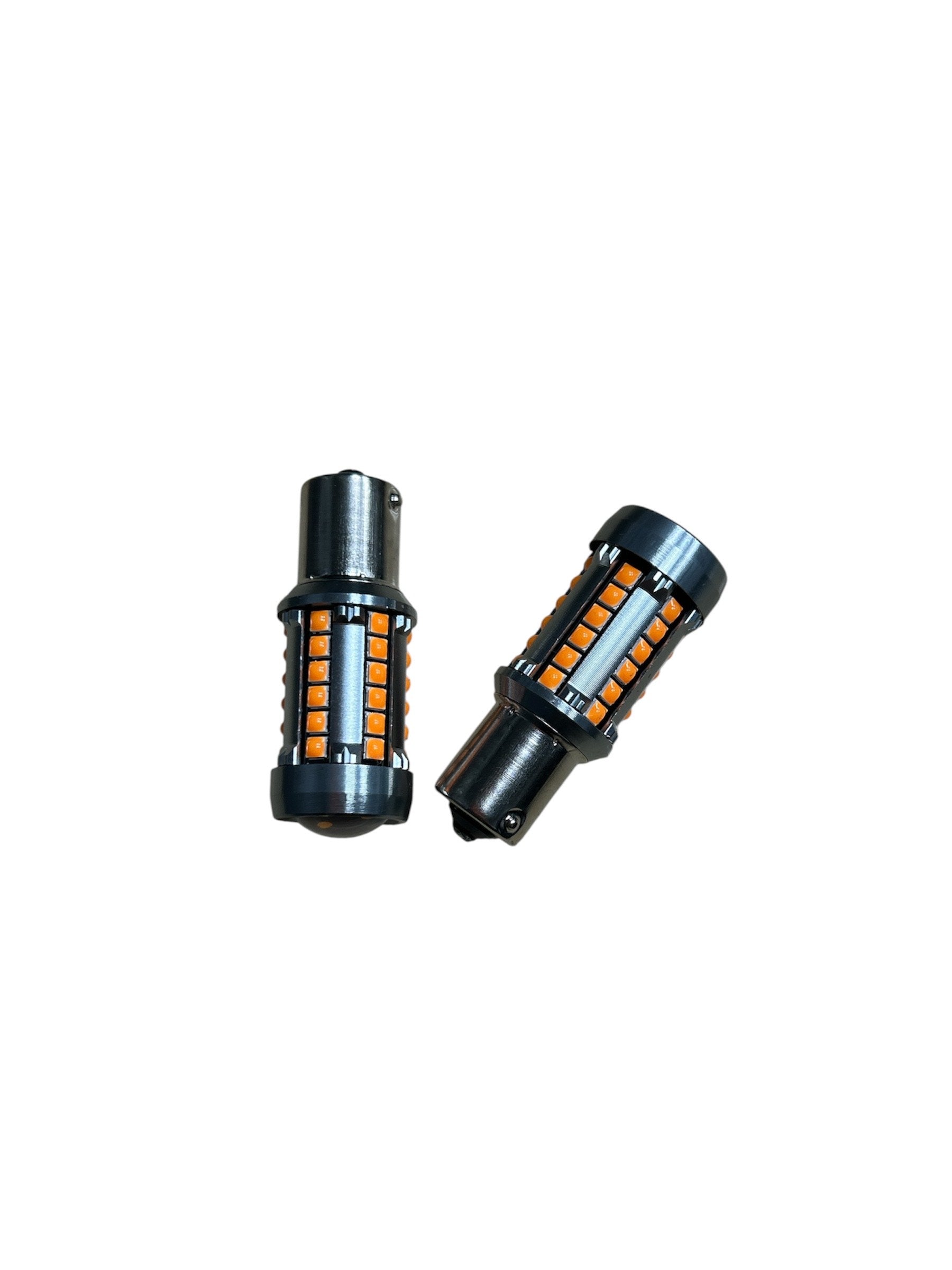 Set Becuri LED Semnalizare 1156 P21W cu Lupa, 39 LED SMD 3030, Canbus Fara Eroare, Lumina Portocalie Intensa – Plug & Play