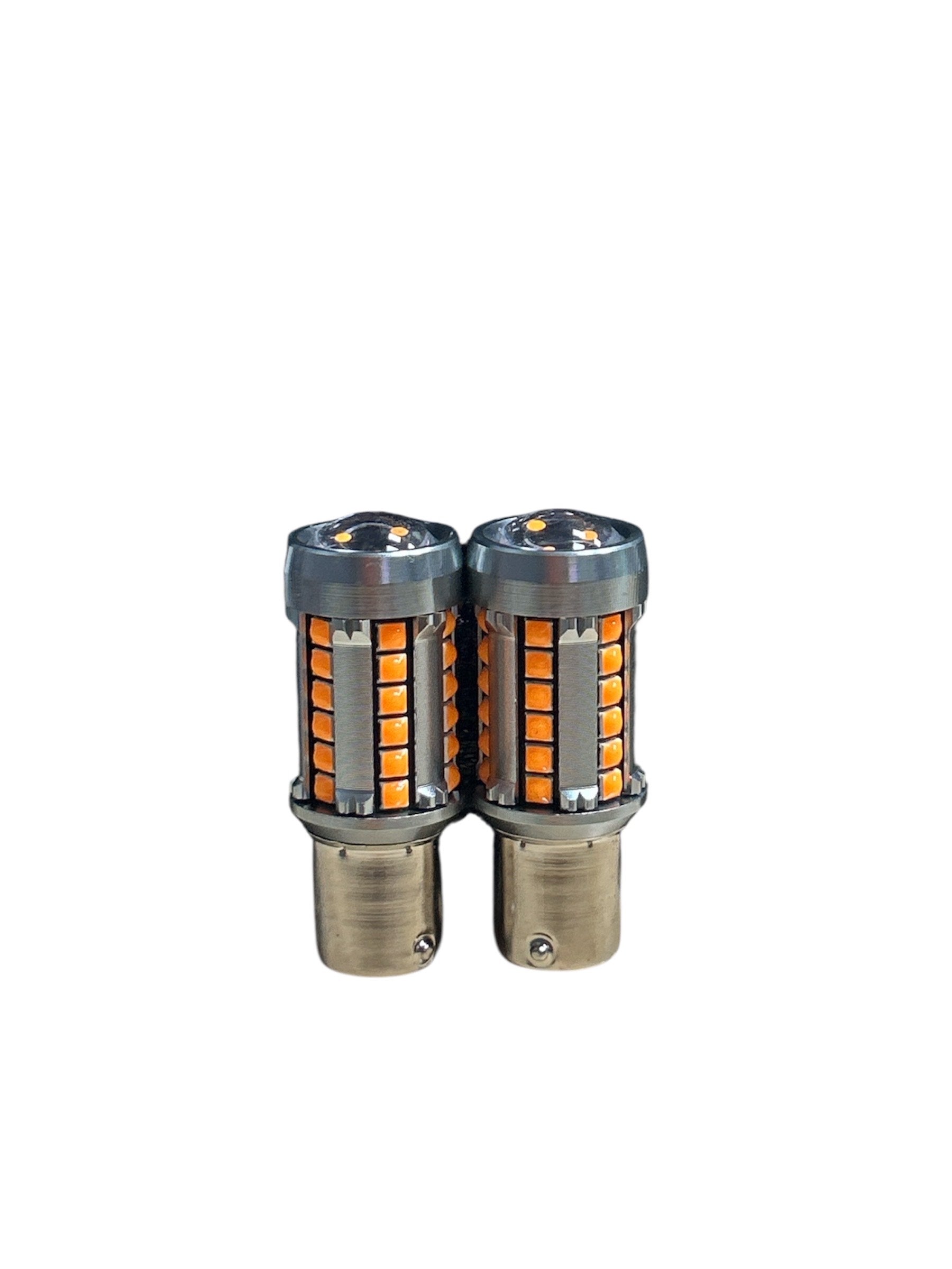Set Becuri LED Semnalizare 1156 P21W cu Lupa, 39 LED SMD 3030, Canbus Fara Eroare, Lumina Portocalie Intensa – Plug & Play