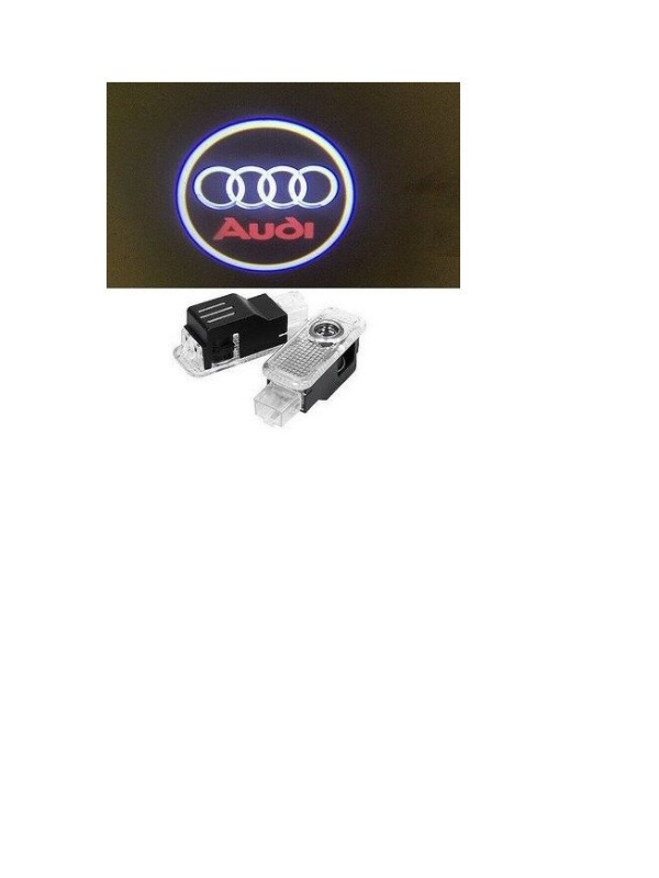 Set 2 Lampi LED Logo Audi pentru Portiere, Proiectie Holograma, 12V, 64x25mm