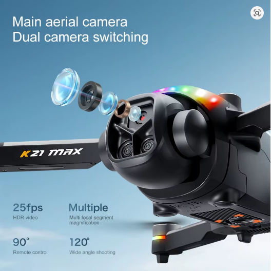 Dronă K21 MAX cu Cameră HD – Telecomandă Ecran 4.3", Motor Brushless, Optical Flow, Evitare Obstacole, 360° Flip, 15 min Autonomie, 200m Rază