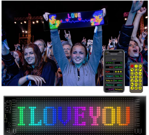 Ecran LED Flexibil RGB 37x9 cm – Control Aplicație iPixel, IP66, 1024 LED-uri, Mesaje & Animații Personalizate