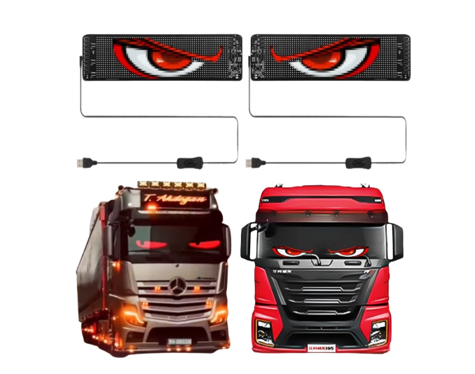 Set 2x Panouri LED Matrix RGB  60 cm – Flexibile, Control iPixel & Telecomandă, Devil Eyes, Mesaje Personalizate, Animații, Ceas Digital