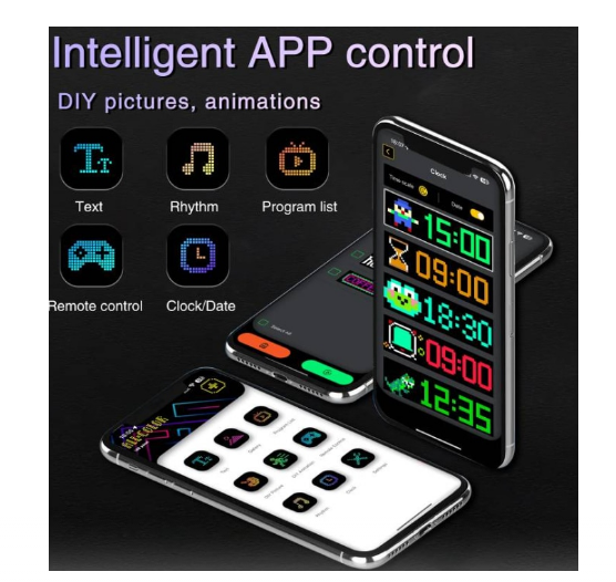Set 2x Panouri LED Matrix RGB  60 cm – Flexibile, Control iPixel & Telecomandă, Devil Eyes, Mesaje Personalizate, Animații, Ceas Digital