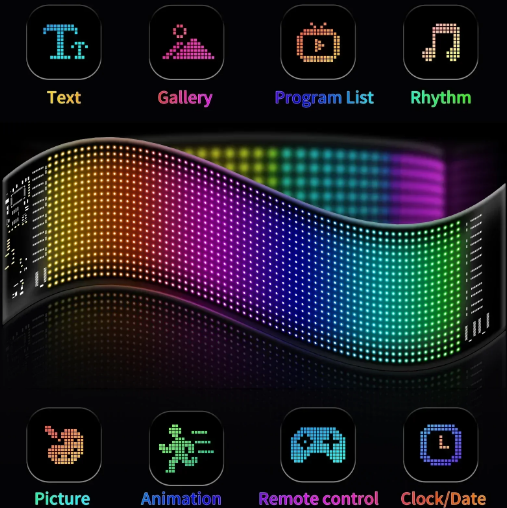 Ecran LED Flexibil RGB 90 cm – Control Aplicație, IP66, Mesaje & Animații Personalizate