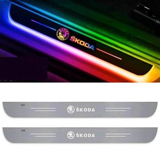Set 2 protectii praguri auto magnetice iluminate Skoda, multicolor, dinamice