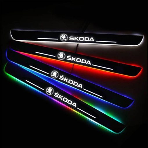 Set 2 protectii praguri auto magnetice iluminate Skoda, multicolor, dinamice